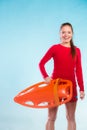 Girl lifeguard with equipment float