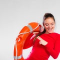 Girl lifeguard with rescue equipment Royalty Free Stock Photo