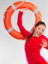 Girl lifeguard with rescue equipment Royalty Free Stock Photo