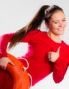 Girl lifeguard with rescue equipment Royalty Free Stock Photo