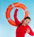 Girl lifeguard with rescue equipment Royalty Free Stock Photo