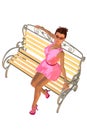 A girl in a light summer pink dress sitting on a park bench Royalty Free Stock Photo