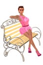 A girl in a light summer pink dress sitting on a park bench Royalty Free Stock Photo