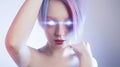 Girl like a robot with glowing eyes Royalty Free Stock Photo