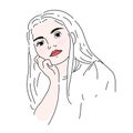 Girl line portrait. Vector illustration in modern trendy realistic minimal style