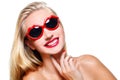 Girl in lips shaped sunglasses