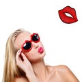 Girl in lips shaped sunglasses