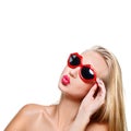 Girl in lips shaped sunglasses