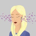 Girl listening loudly to music. Stock illustration.