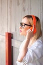 Girl listening to music, girl enjoying music, relaxing