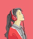 Girl is listening to music with headphones.