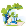 Girl Listening to Music Sitting under Tree Cartoon Royalty Free Stock Photo