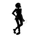 The girl listens to music in player. Black and white isolated silhouette with contour. Vector illustration Royalty Free Stock Photo