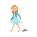 Girl Littering Teenage Bully Demonstrating Mischievous Uncontrollable Delinquent Behavior Cartoon Illustration