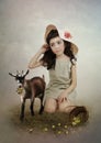 The girl and little goat Royalty Free Stock Photo