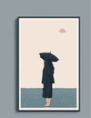 Girl with loneliness on a rainy day, photo frame, minimalistic art, surrealism, abstract