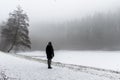 Girl lonely walking path and trees Winter wonder land