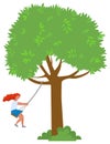 Girl on Rope Swing Hanging on Tree Branch Vector Royalty Free Stock Photo