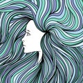 Girl with long green and blue hair. Vector illustration.