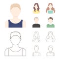 Girl with long hair, blond, curly, gray-haired man.Avatar set collection icons in cartoon,outline style vector symbol