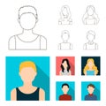 Girl with long hair, blond, curly, gray-haired man.Avatar set collection icons in outline,flat style vector symbol stock