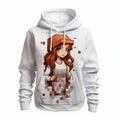 Isabella 3d Pixel Art White Hoodie With Rusty Debris Detail