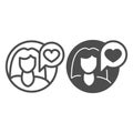 Girl with long hair and heart in speech bubble line and solid icon, love concept, love messege vector sign on white