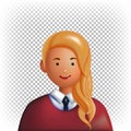 Girl with long white hair with a tie. Business woman, schoolgirl in uniform. Vector 3d stylized portrait Royalty Free Stock Photo