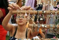 Girl watching women Beauty products Bracelets earrings and ornaments at Vanity Fair whispering willows Zirakpur