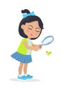 Girl Looking at Butterfly through Magnifying Glass Royalty Free Stock Photo