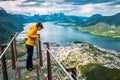 Girl looking down from Rampestreken Royalty Free Stock Photo