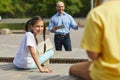 Girl Looking at Friends during Outdoor Lesson Royalty Free Stock Photo