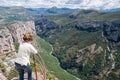 Girl looking at Gorges of Verdon canyon, South of france Royalty Free Stock Photo