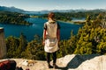 girl is looking at Nahuel Huapi lake, San Carlos de Bariloche Argentina Royalty Free Stock Photo