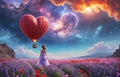 red heart shaped hot air balloon at sunset Royalty Free Stock Photo