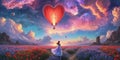 red heart shaped hot air balloon at sunset Royalty Free Stock Photo