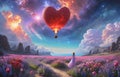 red heart shaped hot air balloon at sunset Royalty Free Stock Photo