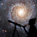 Girl looking at the stars with telescope. Messier 74, NGC 628 Royalty Free Stock Photo