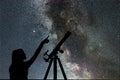 Girl looking at the stars. Telescope Milky Way Royalty Free Stock Photo