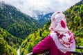 The girl looking to the wanderful landscape from the Zilkale castle