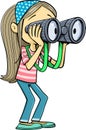 girl looks carefully into the distance with binoculars Royalty Free Stock Photo