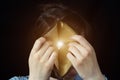 A girl looks through a leaky wallet, close-up, poorness Royalty Free Stock Photo