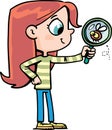 Girl looks through a magnifying glass