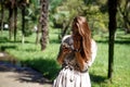 The girl looks at the phone with a concerned look Royalty Free Stock Photo