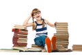 Girl with lot of books Royalty Free Stock Photo