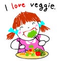 Girl love eating vegetable illustration