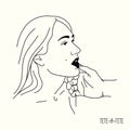 Girl in love. Sensual woman face. Male hand. Linear sketch logo tattoo