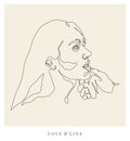 Girl in love. Sensual woman face. Male hand. Linear sketch logo tattoo