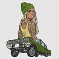 Girl low rider colorful emblem Royalty Free Stock Photo