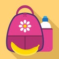 Girl lunch backpack icon, flat style